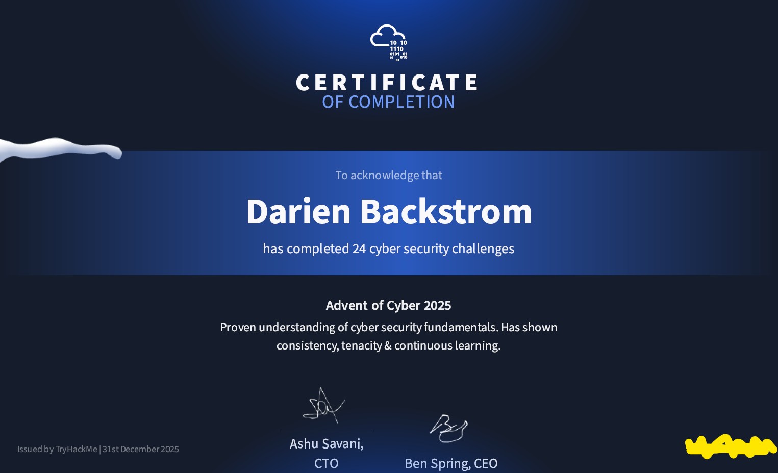 Screenshot of Certificate from TryHackMe